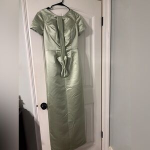 Satin Sage Green Maxi Dress with Front Bow Detail - runs small - fits like a 6